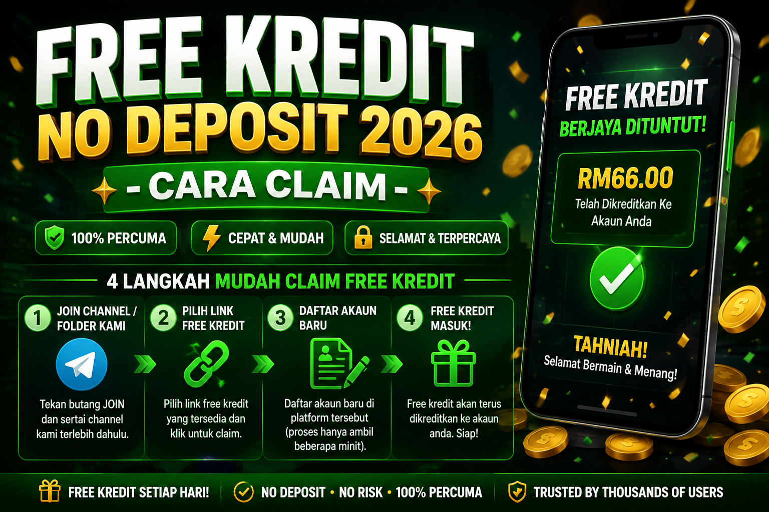 Free Credit Tanpa Deposit Malaysia 2026 cara claim free kredit no deposit